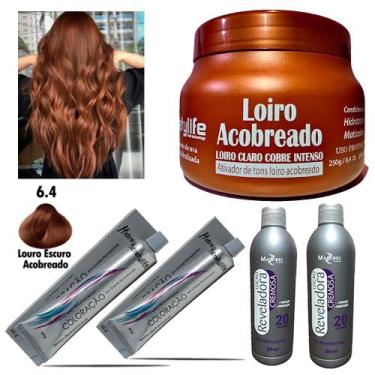 Imagem de Kit Loiro Acob 1 Masc 250g 2 Tinta 6.4 e 2 OX 20Vol Mairibel