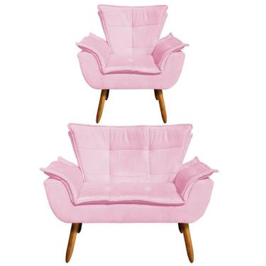 Imagem de Kit Namoradeira 01 Poltrona Opala Suede Rosa Bebê