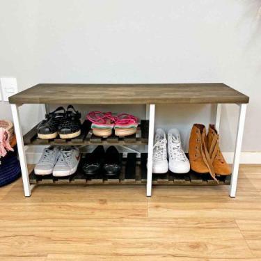 Imagem de Sapateira Banco Sarrafeada Style Industrial de Ferro e Madeira Tabaco 