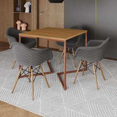 Imagem de Jogo de Mesa Industrial Base Cobre Tampo Quadrado 90cm Canela com 4 Po