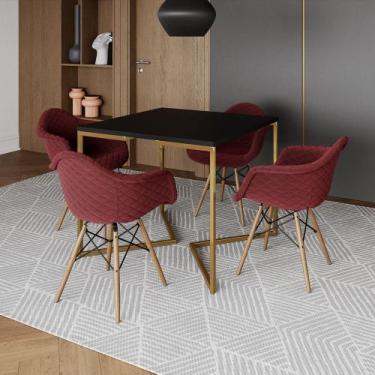 Imagem de Jogo de Mesa Industrial Base Dourada Tampo Quadrado 90cm Preto com 4 P