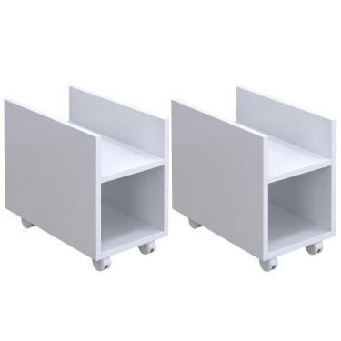 Imagem de Kit 02 Suportes Para Cpu E Nobreak Com Rodízios Guide L03 Branco - Lya