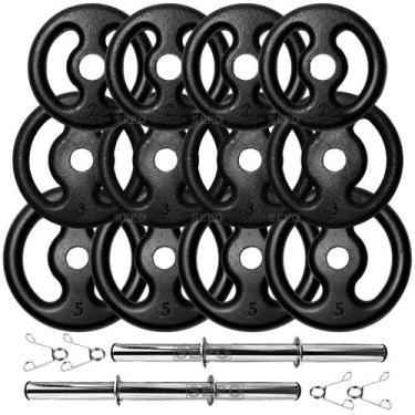 Imagem de Kit 40Kg em Anilhas de Ferro com Barras Ocas de 40cm - SEPO