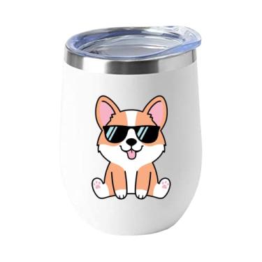 Imagem de Wisedeal Caneca de café Corgi Dog de aço inoxidável com tampa isolada a vácuo térmica, caneca de presente de aniversário de Natal para mãe, avó, mulheres, amigas, branca, 340 g