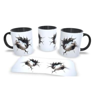 Imagem de Caneca Preta de Porcelana Personalizadas Arte Espelhada em 3D Animais (Passaro 18)