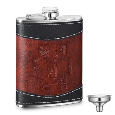 Imagem de Baderke Cantil personalizado de padrinhos de 236 ml de aço inoxidável Monograma Hip Flask para homens couro presente de aniversário de Natal para pai vovô casamento (letra J)