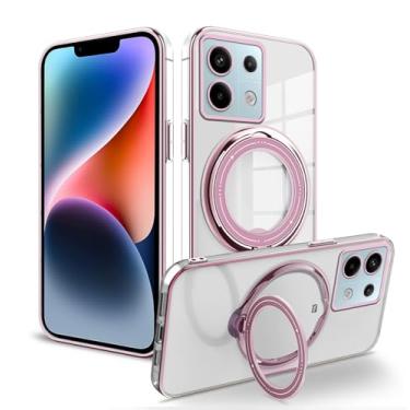Imagem de Wousunly Capa compatível com Poco M6 Pro com suporte magnético transparente, para Xiaomi Poco M6 Pro 4g capa de telefone silicone transparente suporte carregamento sem fio à prova de choque capa