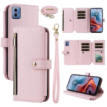 Imagem de Dswteny Capa carteira para Motorola Moto G34 5G com alça de pulso alça de ombro bolsa com zíper, couro PU de luxo flip suporte para cartão de crédito acessórios capa de celular para MotoG34 G 34