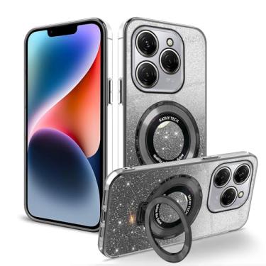 Imagem de Anlalish Compatível com Tecno Spark 20 Pro, capa transparente com glitter, com suporte de anel, capa de telefone Tecno Spark 20 Pro, capa de silicone brilhante fofa com revestimento de proteção Funda