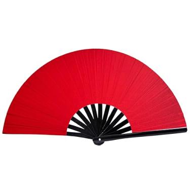Imagem de Gionforsy 1 peça ventilador de mão rave ventilador de bambu grande ventilador dobrável com tecido de cor brilhante ventilador dobrável para festival (vermelho)