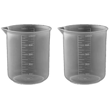 Imagem de 2 peças de copos medidores de plástico de 500 ml, copo de medição transparente, copos de plástico, graduados, copos de mistura multiuso para cozinha, experimento, mistura, tinta, resina epóxi
