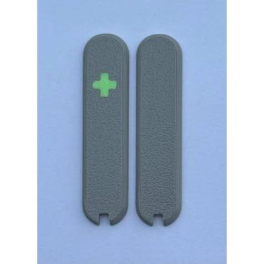 Imagem de Capas de substituição para balanças Victorinox alças de plástico de 58 mm com pinças, compartimentos para palitos e cruz brilhante (cinza)