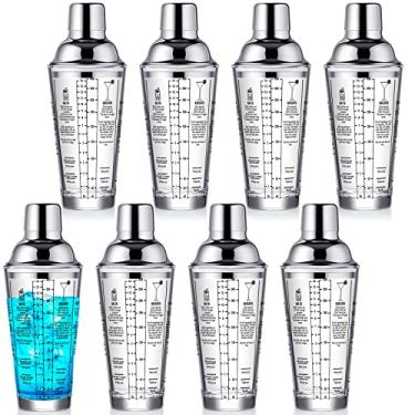 Imagem de Roshtia 8 coqueteleiras de vidro a granel com medida de 400 ml, coqueteleira de martini com receitas, coqueteleira transparente com balança e coador, misturador de bebidas, garrafa coqueteleira