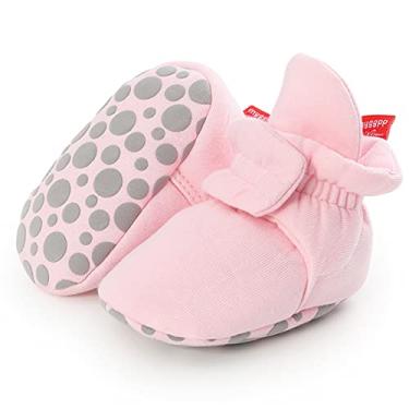 Imagem de KIDSUN Bota de lã aconchegante para bebês meninos e meninas para recém-nascidos e bebês que permanecem no chinelo de inverno para berço antiderrapante, B - rosa, 3-6 Meses