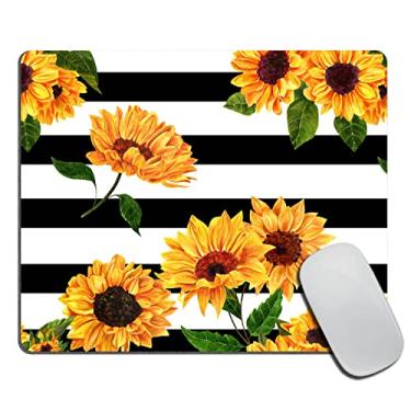 Imagem de Mouse pad design personalizado, girassóis floridos mouse pad preto e branco listrado antiderrapante Mousepad de borracha para jogos escritório laptop computador PC homens mulheres crianças, padrão personalizado bonito