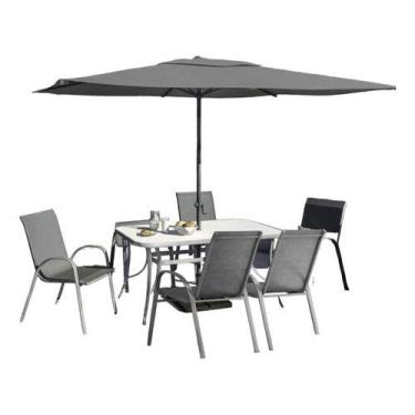 Imagem de Conjunto Varanda 8 Pecas Cinza - Ombrelone, Mesa E Cadeiras - Natteria