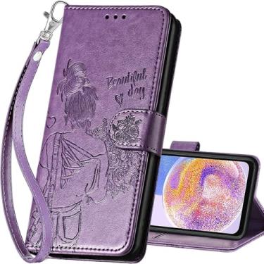 Imagem de SASYMALY Capa carteira para Samsung Galaxy A23 5G, capa flip com suporte para mulheres e homens, capa de telefone de couro PU adequada para Samsung Galaxy A23 5G [roxo-menina]