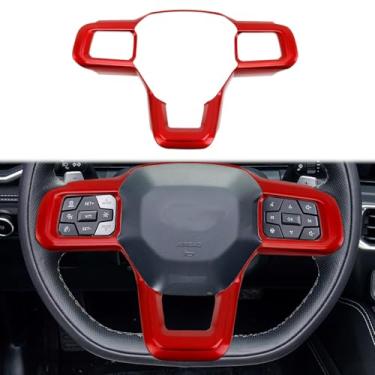 Imagem de Fewshaw Acessórios de acabamento de cobertura de volante para Ford Mustang 2024-2025 (vermelho escuro)