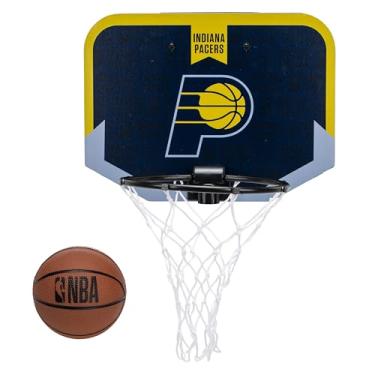 Imagem de Franklin Sports NBA Indiana Pacers Mini Cesta de basquete sobre a porta - Minicarola infantil com bola - Brinquedo para fãs da NBA para quarto + escritório - Conjunto sobre a porta