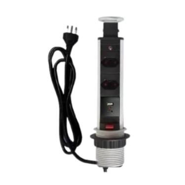 Imagem de Torre De Tomada com 2 Tomada 10a/20a + 2 Usb Tipo A/C de Embutir Mesa 