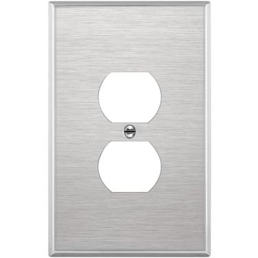 Imagem de Placa de parede de metal jumbo com tomada dupla ENERLITES, tampa de saída de aço inoxidável, resistente à corrosão, tamanho grande 14 x 9 cm, certificação UL, 7721O, aço inoxidável 430, prata