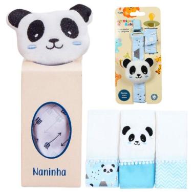 Imagem de Naninha + Prendedor de chupeta + Fralda de Boca Panda Azul - Miguel Ba