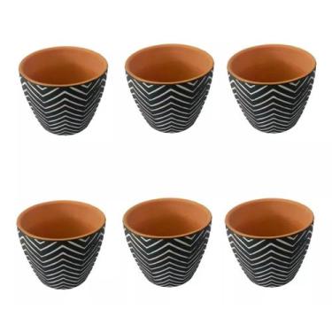 Imagem de Cachepots De Cerâmica Preto Zig Zag 9 Cm Kit 6 Unidades - Vert Store
