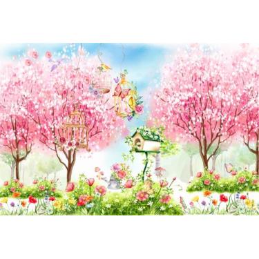 Imagem de Painel de Tecido Sublimado Jardim Aquarela Encantado Gaiolas e Borbole