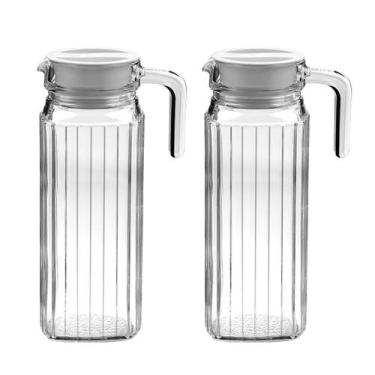 Imagem de 2 Jarra de vidro com tampa 1Lt água suco transparente - Clink