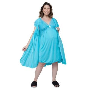 Imagem de Camisola Saída Maternidade com Renda e Robe Amamentação - Linda Gestan
