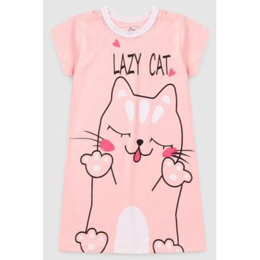 Imagem de Pijama Infantil Menina Camisola Lazy Cat - Big Fun (Leandra), 3, Rosa 