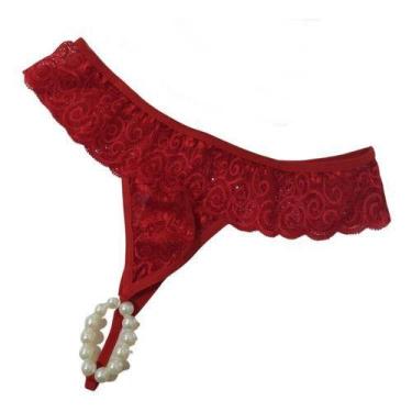 Imagem de Calcinha Tailandesa Pérolas Anel Tanga Fio - Moda Íntima, M, Vermelho