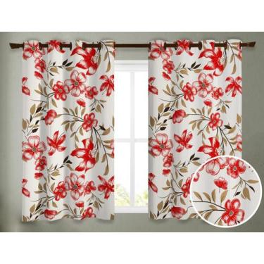 Imagem de Cortina Rústica 2,80M x 2,80M Floral Vermelho Quarto ou Sala - ibiting