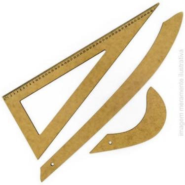 Imagem de Jogo de esquadro e réguas curvas em mdf para modelagem patchwork - Alm