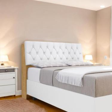 Imagem de Cabeceira Estofada Yasminne Queen Naturalle com Capitonê Branco