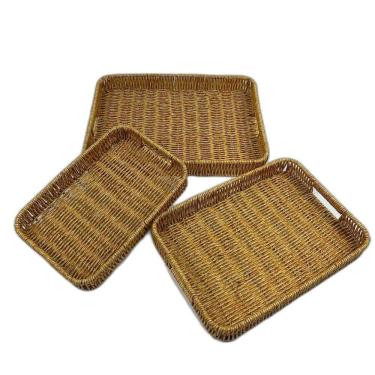 Imagem de Kit 3 Bandejas Organizadora Multiuso Retangular Cesto Para Servir Café Frios Petisco marfim