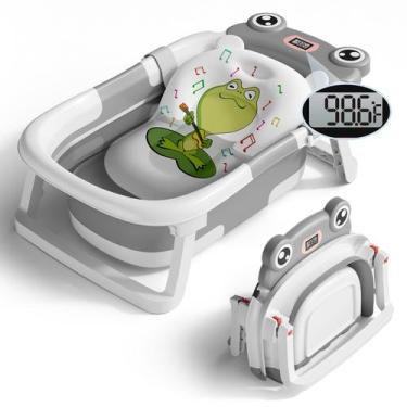 Imagem de Banheira de Bebê Bunwag Dobrável com Almofada e Termômetro - Cinza