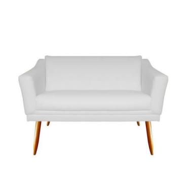 Imagem de Namoradeira Decorativa Agatha Couro Branco 2 Lugares Pés Madeira Ms De