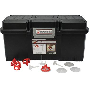 Imagem de Kit de piso RTC Spin Doctor 800 peças com 100 escudos transparentes sem atrito, 200 tampas de nivelamento reutilizáveis, 500 espaçadores roscados e estojo de transporte