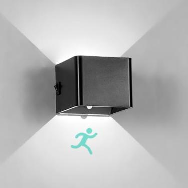 Imagem de Luminária de parede LED interna com sensor de movimento, luminária de parede com interruptor de botão, luzes de arandela recarregáveis, alimentadas por bateria, lâmpadas de cabeceira, quarto