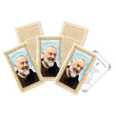 Imagem de Cartão de Oração do Pai Pio - A Oração do Senhor - 5 cartões sagrados laminados dupla face Padre Pio para orações diárias - Cartão de oração de cura Padre Pio, conjunto temático do santo padroeiro do
