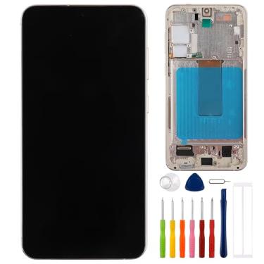 Imagem de E-yiiviil Tela digital OLED compatível com Samsung Galaxy S23+ S23 Plus SM-S916B SM-S916U Tela LCD de 6,6 polegadas Tela sensível ao toque compatível com impressão digital (com moldura) Creme com