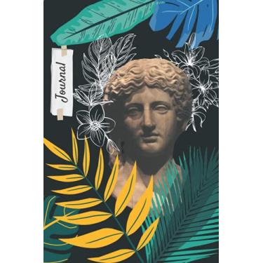 Imagem de Journal: Black Notebook | Greek Statue, Art | Leafy Floral Abstract Lines | Dotted Grid Pages | DIY Planner | Simple Diary | Polaroid/Picture Collage ... | For Work, School, College, Home Notes