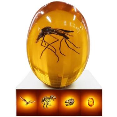 Imagem de VEOJEIN Mosquito jurássico em âmbar [2D-C] Réplica de insetos 2D detalhada revestida de resina durável. Perfeito para colecionadores e entusiastas | Peso de papel, efeito envelhecido, ornamento de