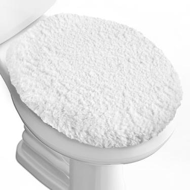 Imagem de BAAHRNOM Tampa de vaso sanitário luxuosa, lavável à máquina, capa de assento de vaso sanitário sólida 44,5 cm x 38,1 cm, suporte de borracha ajustável, serve na maioria das tampas redondas alongadas e