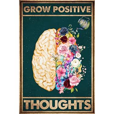 Imagem de Homeoanimal Placa de Metal de Lata Vintage Psicologia Grow Positive Thoughts Poster Retro Wall Art Decor Pintura de Ferro para Casa Cozinha Café Pub Placa 6X8 Polegadas