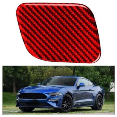 Imagem de IKUESM Compatível com Ford Mustang GT 2015-2021 Carro de fibra de carbono Caixa de armazenamento do motorista principal Decoração Adesivo de capa Decalque Acessórios interiores do carro(RED B)