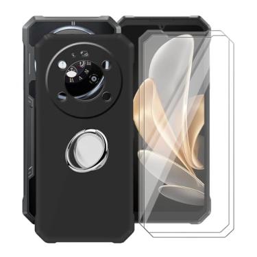 Imagem de YQINHHME Capa preta para Fossibot F109 Pro (6,7 polegadas) com 2 protetores de tela + suporte magnético de anel de 360°, capa protetora fina à prova de choque capa de telefone de silicone macio para
