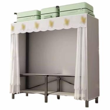 Imagem de Guarda-roupa Guarda-roupa dobrável, sem instalação, estrutura de aço, guarda-roupa, tecido de poliéster, cortina de malha, bloqueio de cor armário