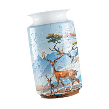 Imagem de Ｂｅｓｇａ Diy Quebra-cabeça Vaso de Flores Vaso de Flores Presente de Aniversários de Férias, Arranjo de Flores Criativo Vaso de Flores Decorativo, Padrão de cervo Sika, Tamanho real
